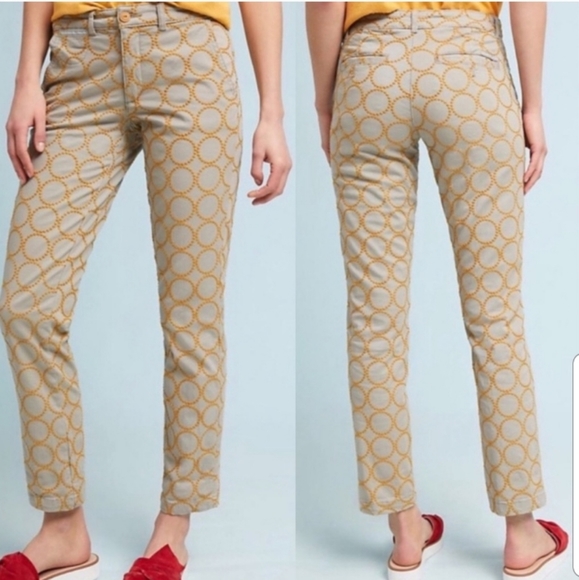 Anthropologie Relaxed Chino Pants Circle Print - Picture 1 of 13